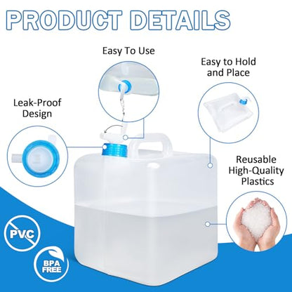 ASEVAT [2 Pack] 5.3 Gallon /20L Collapsible Water Container with Spigot & Handle, BPA Free Foldable Water Storage Cube, Portable Water Jug for Camping, Hiking, Emergency & Survival Kits - size: 5.3Gal