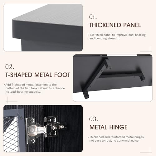 55-75 Gallon Aquarium Stand, Fish Tank Cabinet | Turtle Tank Stand, Power Outlets, LED Light, Adjustable Shelf, 52" x 19.7" Desktop, Heavy Duty Metal, 1100LBS Capacity, Black - color: Black