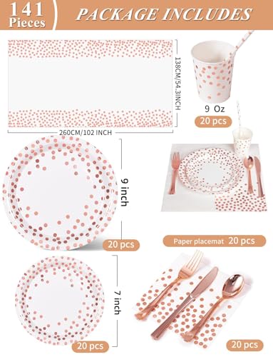 Nkaiso 141Pcs Rose Gold Paper Plates and Napkins Party Supplies for20 - color: Rose Gold