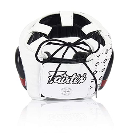 Fairtex Muay Thai & Boxing Headgear | Protective Sparring Head Guard with Adjustable Straps, Multi-Layer Padding, Enhanced Vision & Coverage - color: HG10 White Lace-up, size: Medium