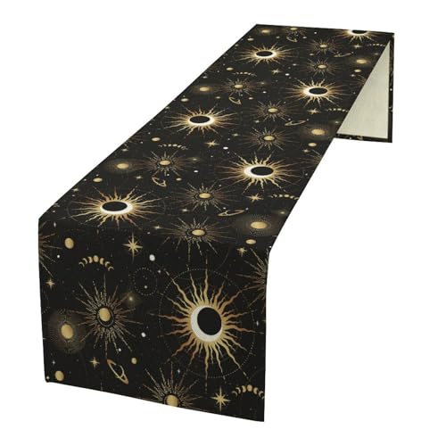 Sun Moon Table Runner, Mystical Tarot Vintage Zodiac Astrological Starry Print Table Runner for Kitchen Holiday Dining Wedding Outdoor 13x36in - color: Moon-11, size: W13''xL36''