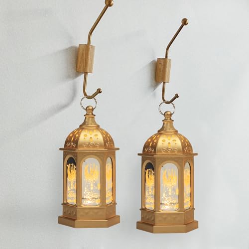 6PCS Mini Golden Ramadan Lanterns, Castle Moon Pattern, LED, Battery Operated, Tabletop, Not Water Resistant - color: Style 2