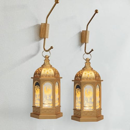 6PCS Mini Golden Ramadan Lanterns, Castle Moon Pattern, LED, Battery Operated, Tabletop, Not Water Resistant - color: Style 2