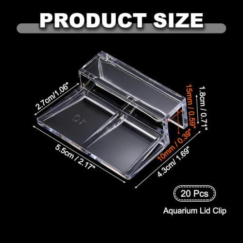 20 Pcs Aquarium Lid Clips, 10 mm Acrylic Aquarium Cover Bracket Fish Tank Lid Older Fish Tank Clip Transparent Durable Easy to Clean, Intended for Rimless Aquariums Top Cover - size: 10 mm