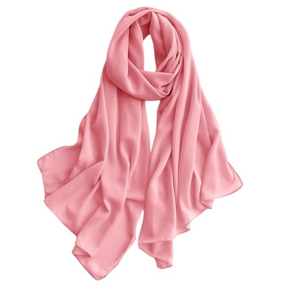 Harewom Chiffon Hijab for Women Sheer Shawl and Wraps for Wedding Bridal Scarves Summer Lightweight Sun-proof Scarf - color: Pink Chiffon Hijab Shawls Scarves