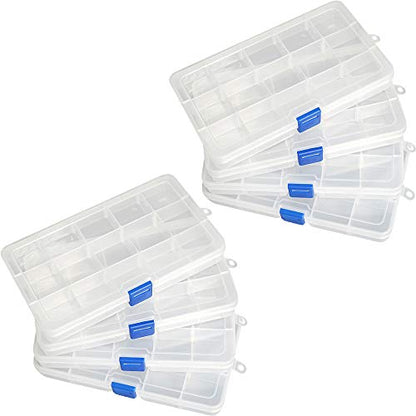 Qualsen Bead Organizer Box with Adjustable Dividers, 15 Girds, 8 Pack | Plastic Organizer Box with Dividers, Ideal as a Tackle Boxs for Beads, Jewelry, Crafts, Screws, Small Parts and More - size: 15 Gird-8pcs