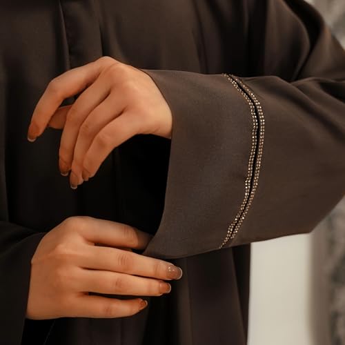 Abaya Dress for Women, Fully Button Up Muslim Abaya in Premium Nida Fabric – Long Sleeve Modest Islamic Maxi Dress - color: Brown, size: X-Small