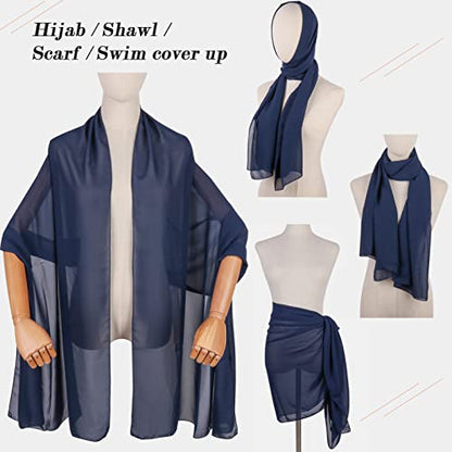 Ladiery Chiffon Shawl Wraps for Women Evening Dresses, Elegant Soft Sheer Shawls for formal dressy Bride Wedding - color: Navy Blue(1)