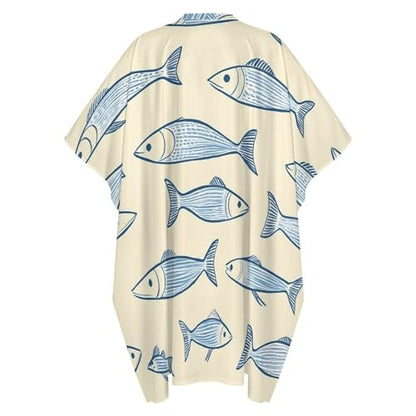 Sardine Fish Men's Kaftan Thobe V-Neck Long Gown Loose Robe - size: 5X-Large