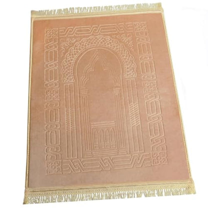 JE JOUE Luxury Islamic Prayer Mat with Tasbih Beads - Extra Thick Large Padded Sajadah for Men, Women & Kids, Soft Non-Slip Muslim Prayer Rug for Eid, Ramadan, Travel(31 "x 47",Camel) - color: Camel