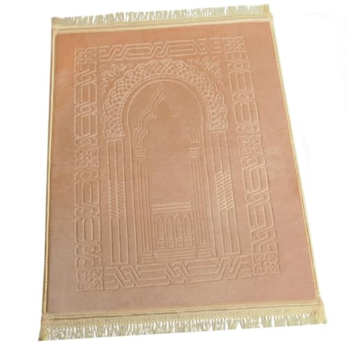 JE JOUE Luxury Islamic Prayer Mat with Tasbih Beads - Extra Thick Large Padded Sajadah for Men, Women & Kids, Soft Non-Slip Muslim Prayer Rug for Eid, Ramadan, Travel(31 "x 47",Camel) - color: Camel