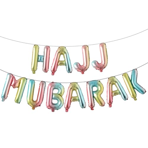HAJJ MUBARAK Party Balloon for Festival Gathering Decorations Eid Mubarak Party Supplies Decorations (HAJJ MUBARAK Rainbow) - color: Hajj Mubarak Rainbow