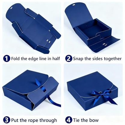 WLUSEAXI 10pack Gift Boxes with Lids, 6.5''x6.5''x2'' Blue Gift Boxes For Presents, Paper Boxes with Ribbon for Birthday Wedding Party Chocolate Candy - color: Blue