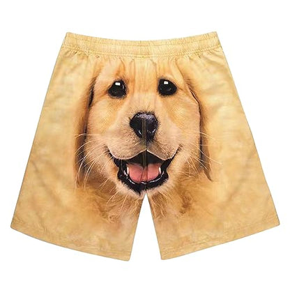 Ctreela Men's Funny Dog 3D Graphic Yellow Loose Fit Summer Beach Shorts - color: Khaki, size: Medium