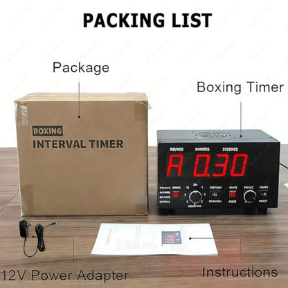Professional Gym Interval Timer,Classic Boxing Round Timer,with Adjustable Buzzer Alarm,with LED Display,Selectable Training Time & Cycle Repetitions Red - color: Red