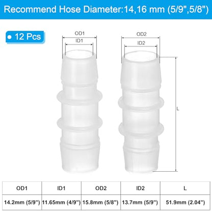 PATIKIL 5/9" to 5/8" 6 Pcs Plastic Hose Barb Fittings, Reducer Tube Fittings Pipe Adapter Union Splicer Joint Kit for Air Gas Water System Liquid Fuel Line Aquarium Tube Pump - size: 5/9"-5/8",(0.77"x2.04")