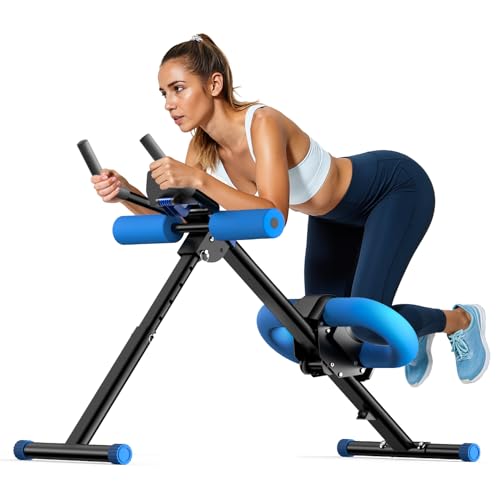 OWLSKY Ab Machine, Adjustable Ab Trainer Machine for Abs Workout at Home Gym, Foldable, Knee Protection, LCD Monitor, Device Holder, 400 LBS,Abdominal Trainer for Stomach Workout - style: Blue
