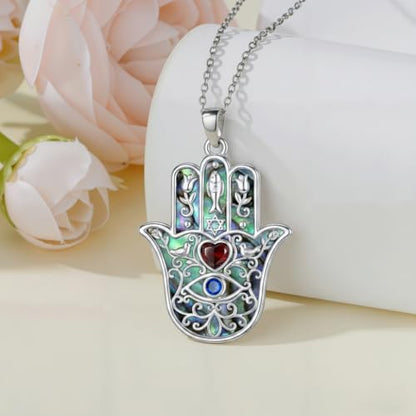 PROESS 925 Sterling Silver Hamsa/Allah Necklace Evil Eye Amulet Jewelry Gifts for Men Women - style: Hamsa Fish and Bird