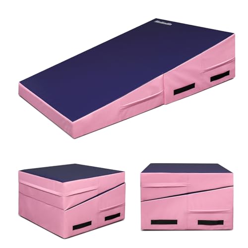 Matladin 48"x24"x14" Tumbling Mat - Folding Gymnastics Cheese Wedge Mat for Kids, Girls Home Training - color: Purple & Pink