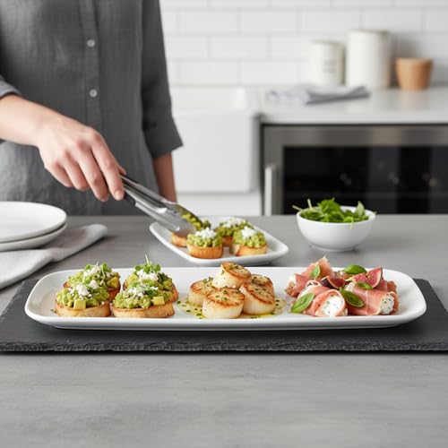 Rectangle White Serving Tray (2-Pack) - 17.5" Disposable Serving Platter for Appetizer, Fruits & Serving Dishes | Perfect Plastic Tray for Party Serveware - style: White