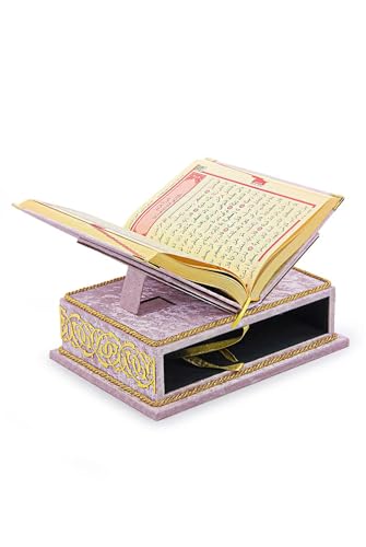 The Holy Quran Velvet Box Sets | Special Quran Holder Stand | Luxury Islamic Gift | Spiritual Grace| Quran Dimension;6.6*9.4inch/17*24cm I Perfect Ramadan, Eid, Umrah Gift for Muslim Women Men (Pink) - color: Pink