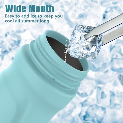 Misting Water Bottle, 24oz Insulated Water Bottle, 2-in-1 Mist & Sip Stainless Steel Water Bottles, Sports Water Bottle for Hiking, Running, Gym - color: Teal Blue