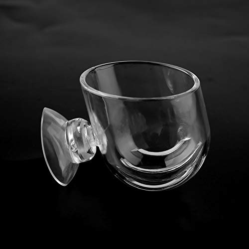 GLOGLOW Transparent Acrylic Fish Feeding Cup Red Feeder Glass Feeder with Powerful Suction Cup for Freshwater Saltwater Aquarium Tank