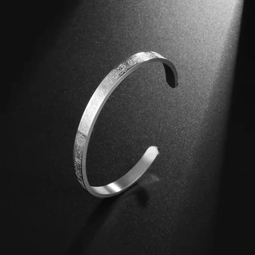 Ayatul Kursi Cuff Bracelet for Women Islam Eid Islamic Jewelry Gifts Stainless Steel Muslim Quran Allah Arabic Bangles Bracelets - color: Silver
