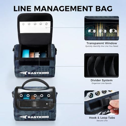 KastKing BaitSpace Line Bag Water Resistant Tackle Bag, Organize Spools | Fishing Line Storage Bag with Water Resistant Nylon, Removable Divider, BaitSpace Line Management Bag - color: B: Blue Camo-Medium