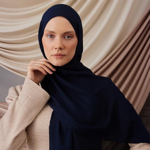 Modest Summer Woven Hijab | Premium Lightweight, Soft Touch Hijab for Women - color: Navy