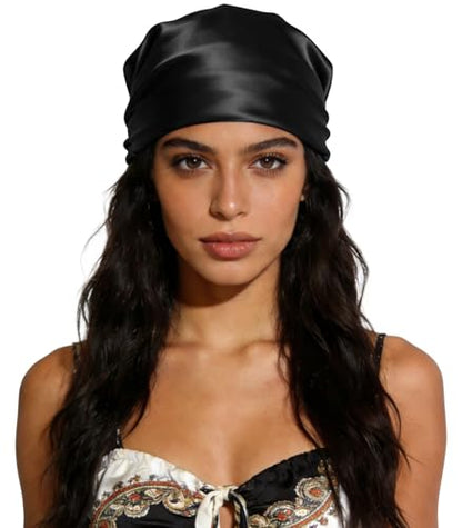Sumolux Head Hair Scarf for Women 35" Like Satin Silk Scarf Hair Wrapping Night Bandana Large Square Scarves - color: A Solid Black