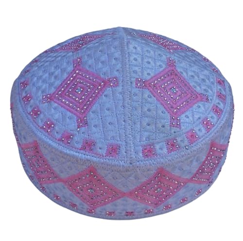Unisex Kufi Muslim Men Prayer Cap White Stoned Outdoor Headwear Eid Handmade Kufis Namaz Hat - color: Pink, size: X-Large