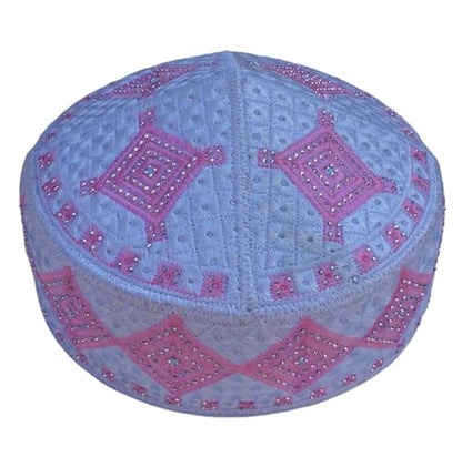 Unisex Kufi Muslim Men Prayer Cap White Stoned Outdoor Headwear Eid Handmade Kufis Namaz Hat - color: Pink, size: X-Large