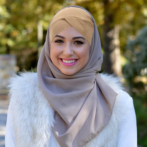 XEPST 4 PCS Hijab Undercap for Women, Islamic Muslim Under Hijab Cap Cross Turban Underscarf Solid Color Undercap Bonnet Inner Head Scarf Head Wraps Hair Turbans for Women Chemo Headwear Sleep Cap