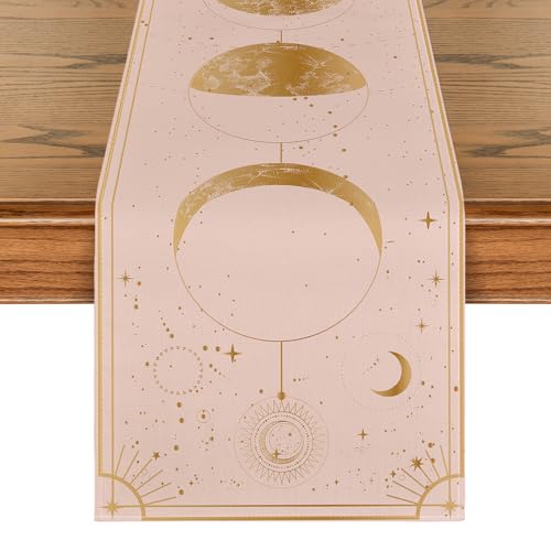 Artoid Mode Pink Astrology Moon Magic Art Table Runner, Seasonal Mystical Gothic Kitchen Dining Table Decoration for Home Party Decor 13x72 Inch - color: Pink, size: 13" x 72", Table Runner