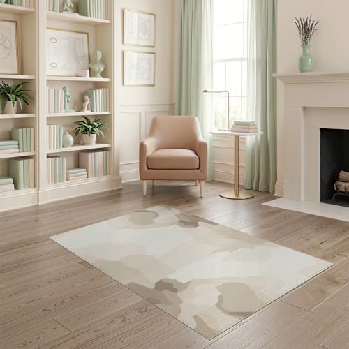 4'x6' Washable Modern Abstract Area Rug, Beige Flatwoven Floor Mat for Home Office, Gaming Room, Under Desk, Non-Slip Chair-Friendly Carpet | Ref:1910383 - color: Beige/Pattern 11, size: 4' x 6' (Rectangular)