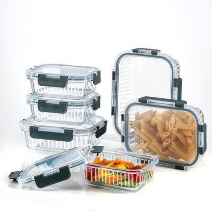 Glass Fluted Ombre grey Leak-Proof 6-Piece Set Food Storage Containers, Food Containers with Lids, Meal Prep Containers. (Rectangular) - size: Rectangular