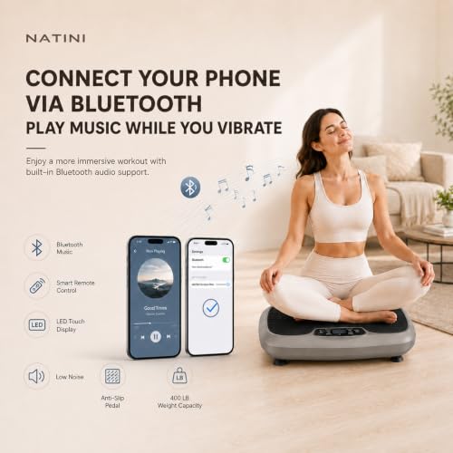 Natini Vibration Plate Exercise Machine - Power Vibrating Plate for Lymphatic Drainage,Whole Body Workout Machine for Women Weight Loss Home Fitness, - style: Com Grey