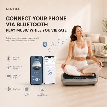 Natini Vibration Plate Exercise Machine - Power Vibrating Plate for Lymphatic Drainage,Whole Body Workout Machine for Women Weight Loss Home Fitness, - style: Com Grey