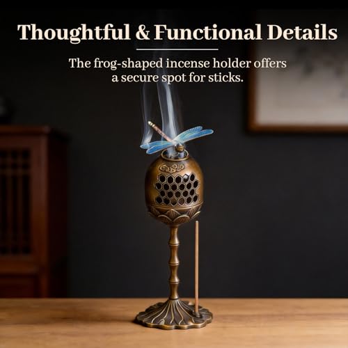 Incense Burner, Brass Alloy Incense Holder Hollow-Out Carving Bakhoor Burner with Meditation, Yoga, Home Office Decor for Spiritual Gifts (6.5 Inch Tall)