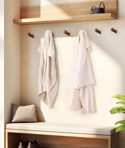 Optish Wood Wall Hooks for Hanging, 8 Pack Hat Hook for Walls, Coat Hook Wall Mount, Backpack Hooks for Walls, Bathroom Towel Hanger (Walnut) - color: Walnut