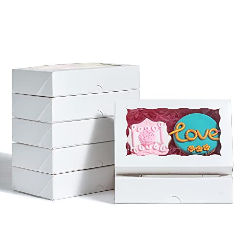 RomanticBaking 50 Pack White Cookies Boxes 7 x 4 3/8 x 1 1/2inches Auto-Popup Sturdy Bakery Boxes with Window,Macaron Boxes Hot Chocolate Bombs Boxes Cakesicle Boxes - color: White(Pop-up Assembly)