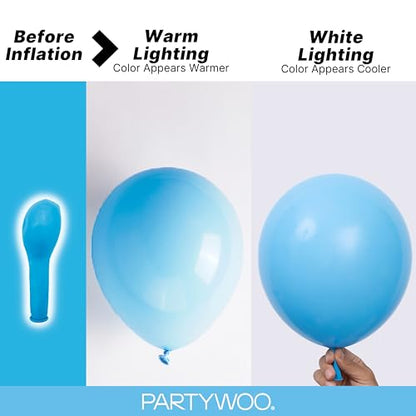 PartyWoo 라이트 블루 풍선 152피스 다양한 사이즈 팩 45.7cm(18인치), 30.5cm(12인치), 25.4cm(10인치), 12.7cm(5인치) 베이비 파스텔 블루 풍선 아치 키트, 베이비 샤워, 성별 공개 졸업 인어 생일 수영장 파티 장식 블루-Y20 - color: 블루-y20