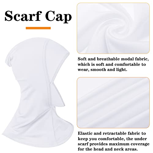 4 Pieces Modal Hijab Cap Adjustable Muslim Stretchy Turban Full Cover Shawl Cap Full Neck Coverage for Lady - color: White