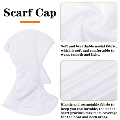 4 Pieces Modal Hijab Cap Adjustable Muslim Stretchy Turban Full Cover Shawl Cap Full Neck Coverage for Lady - color: White