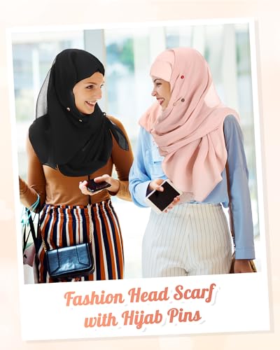 Janinka 12 Pairs Muslim Hijab Magnets Pins with 2 Scarf Set Instant Hijabs for Women Strong Magnetic Pins Lightweight Wrap Chiffon Head Scarves Shawl No-snag Multi-use for Ramadan Clothes Outfit