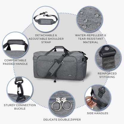 Fmeida 65L Duffle Bag with Shoes Compartment, Foldable Travel Duffel Bags for Men Women, Large Packable Travel Bag Water Repellent & Tear Resistant (Gray) - color: Textured Gray