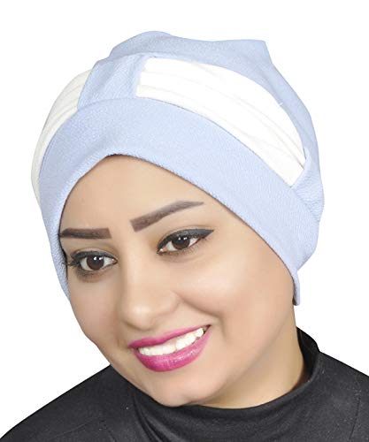 AL AMIRA Women's Stretch Turban Headwrap – Soft Spandex Blend Hijab Cap, Pre-Tied Head Cover, Vibrant Colors - color: Sky Blue