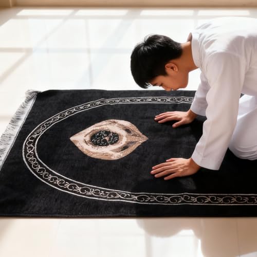 Tnfeeon Authentic Muslim Prayer Rug Soft Cotton with Tassels Portable Foldable Mat for Meditation Home Travel Islamic Prayer Carpet with Storage Bag for Men Women