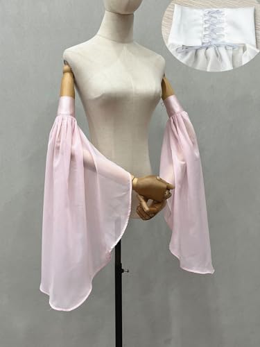 Detachable Sleeves for Wedding Dresses Chiffon Bell Sleeve Arm Covers Victorian Gothic Bridal Gown Accessories - color: Pink
